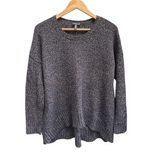 Eileen Fisher Wool+Cotton Blend Knit Crewneck, High Low Sweater Size L